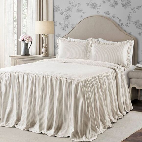Lush Decor - Queen 3pc Ticking Stripe Bedspread Set Neutral - L Neutral - Picture 1 of 4